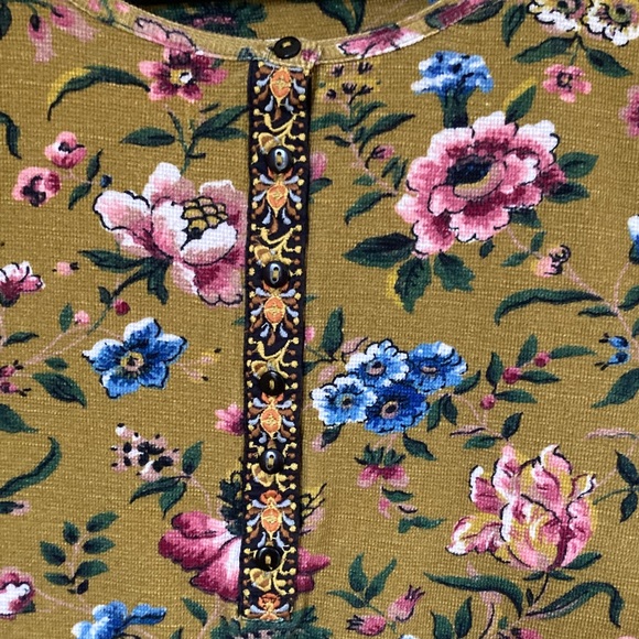 Sundance Floral 3/4 Sleeve Top - Mustard Multicolor - Picture 3 of 4